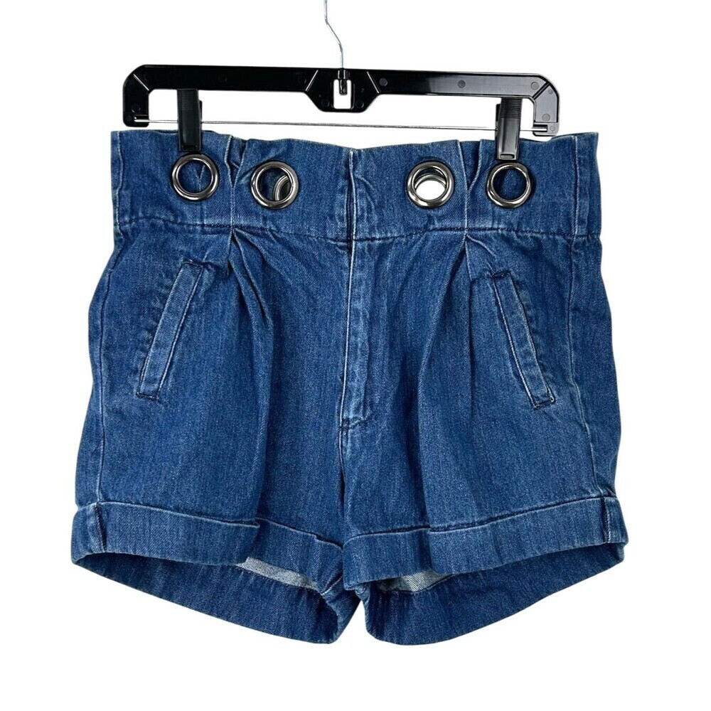 Anthropologie By Together Women Cuffed Denim Shorts Blue Jean High Rise Sz M H1